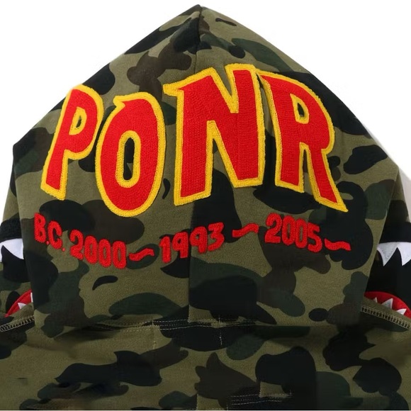 BAPE PONR 1ST ABC CAMO SHARK FULL ZIP HOODIE MENS IN GREEN - Size XXL - Picture 4 of 9